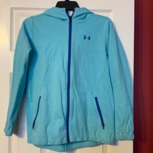 Under Armour Light turquoise zip up jacket w/ hood - heat gear - youth large